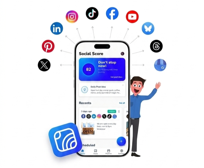The Hookle app posting to Instagram, Facebook, TikTok, LinkedIn and more